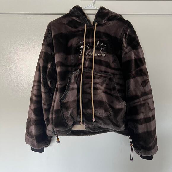 032c Jackets & Blazers - BROWN FAUX FUR HOODIE